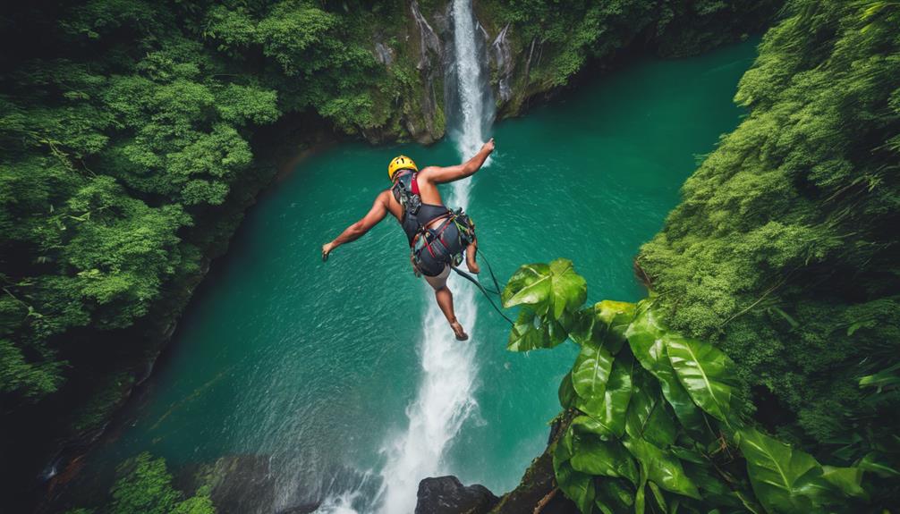 adventure seekers rappel down waterfalls