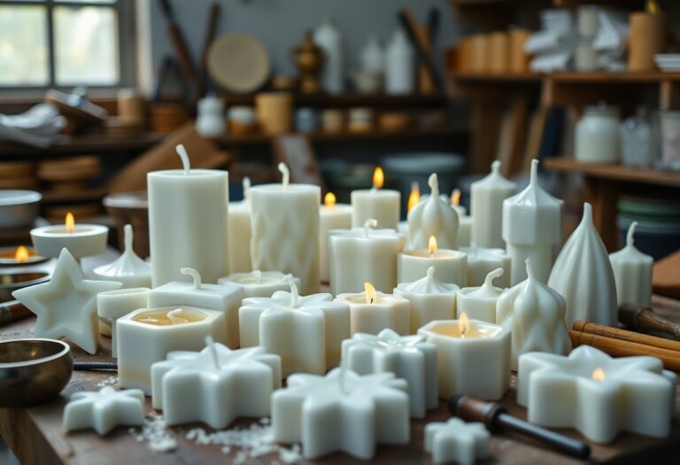 Various candle molds and their use in creating different candle shapes.