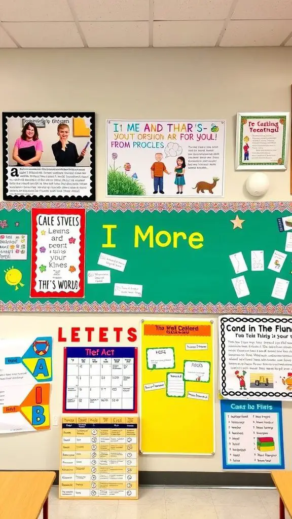 Colorful classroom decorations and bulletin boards