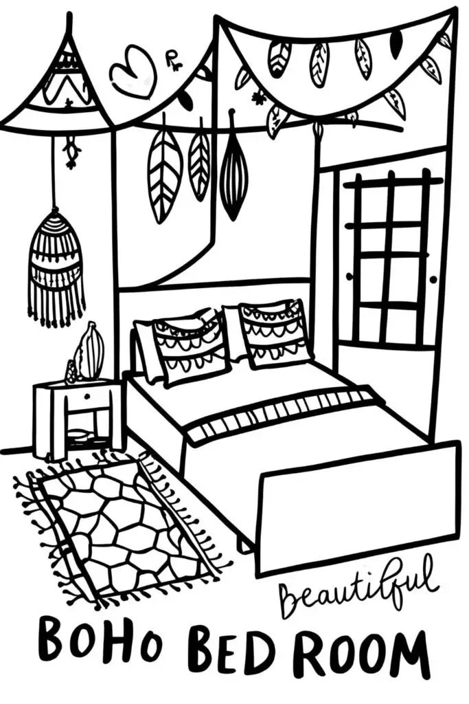 Boho Bedroom coloring pages