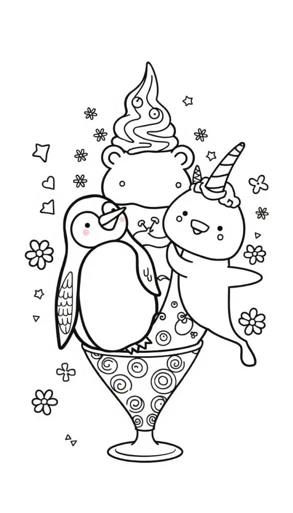 Penguin, Bear, And Narwhal Ice Cream Sundae Scoops