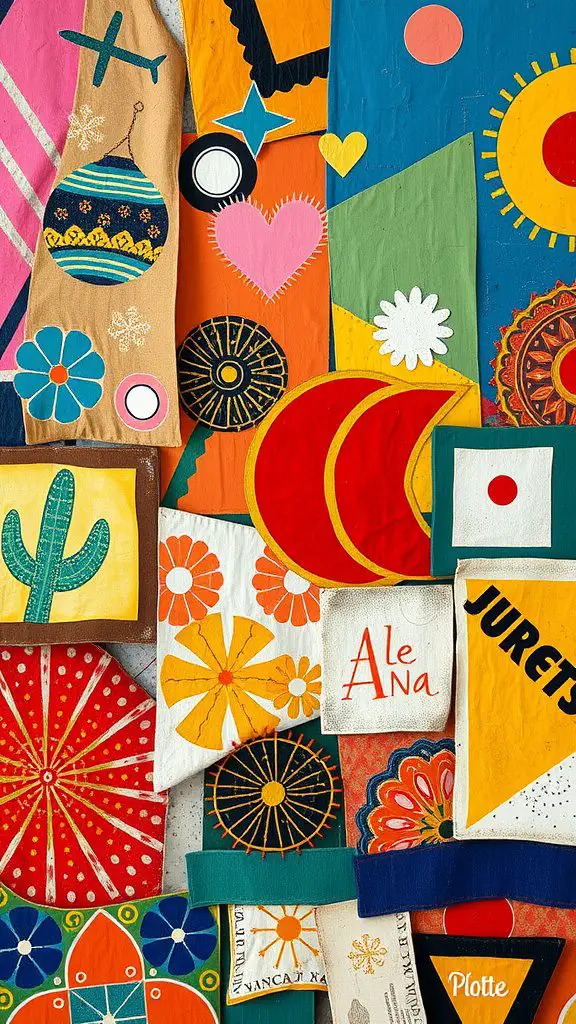 A colorful collage of abstract designs and patterns representing cultural influences.