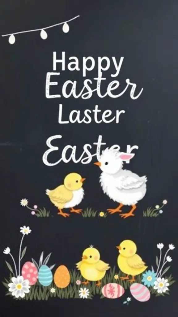 Chalkboard art featuring cute baby animals for Easter