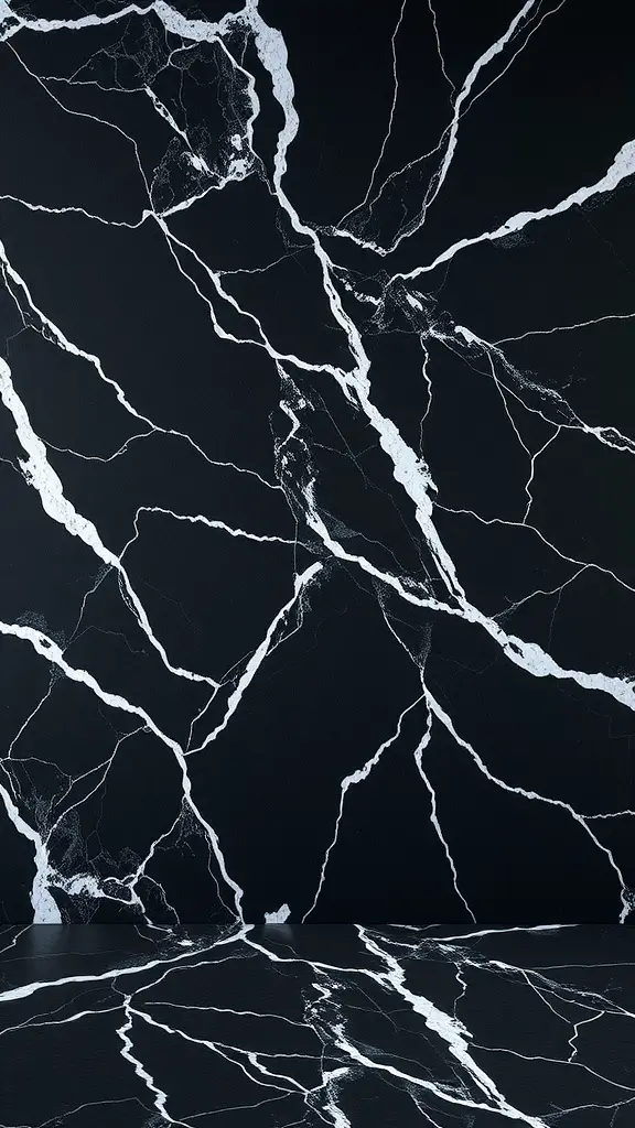 Black marble wallpaper with white veins.