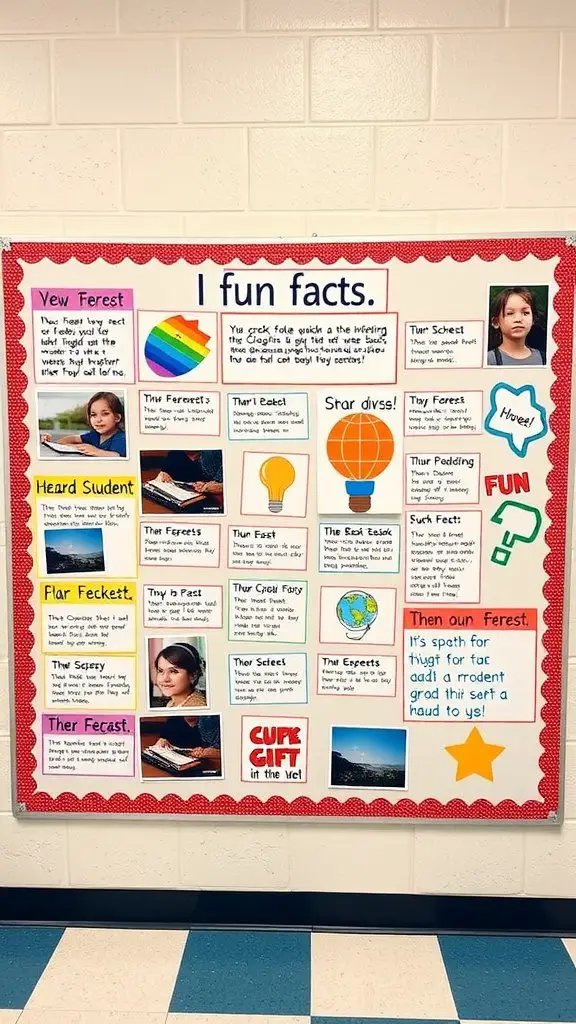 A colorful bulletin board displaying fun facts about students in a classroom.