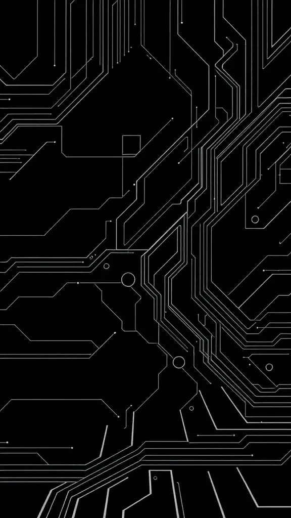Black wallpaper with white circuit patterns