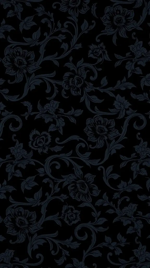 Gothic-inspired black floral wallpaper texture