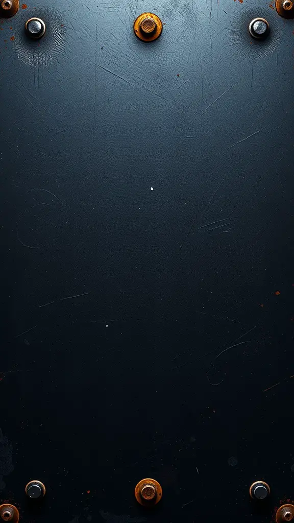 Industrial metal panel background with bolts and dark texture