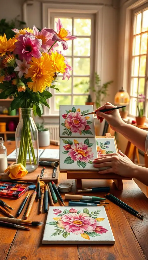 painting flowers on different surfaces