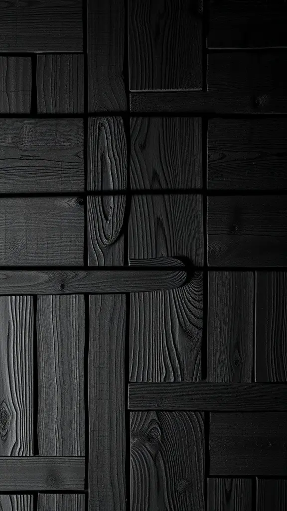 A close-up view of rustic black wood textures.