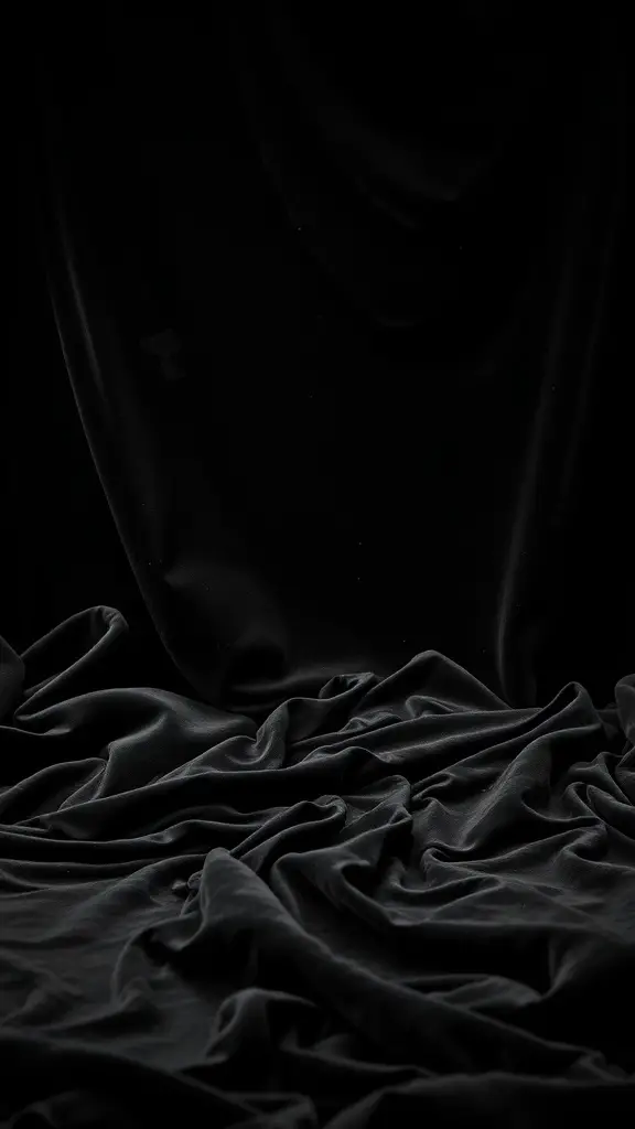 Soft black velvet fabric with elegant drapes and folds.
