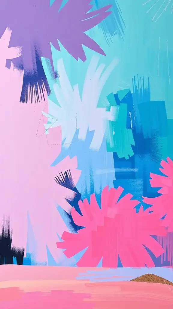 Abstract wall art featuring vibrant pinks and cool blues in a dynamic design.