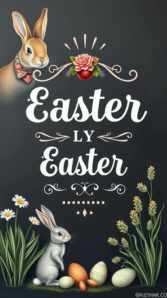 Chalkboard art featuring vintage style Easter greetings with bunnies and eggs
