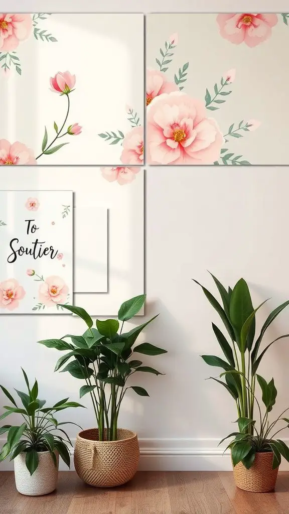 Aesthetic wallpaper background featuring floral designs with pink flowers and leafy accents.