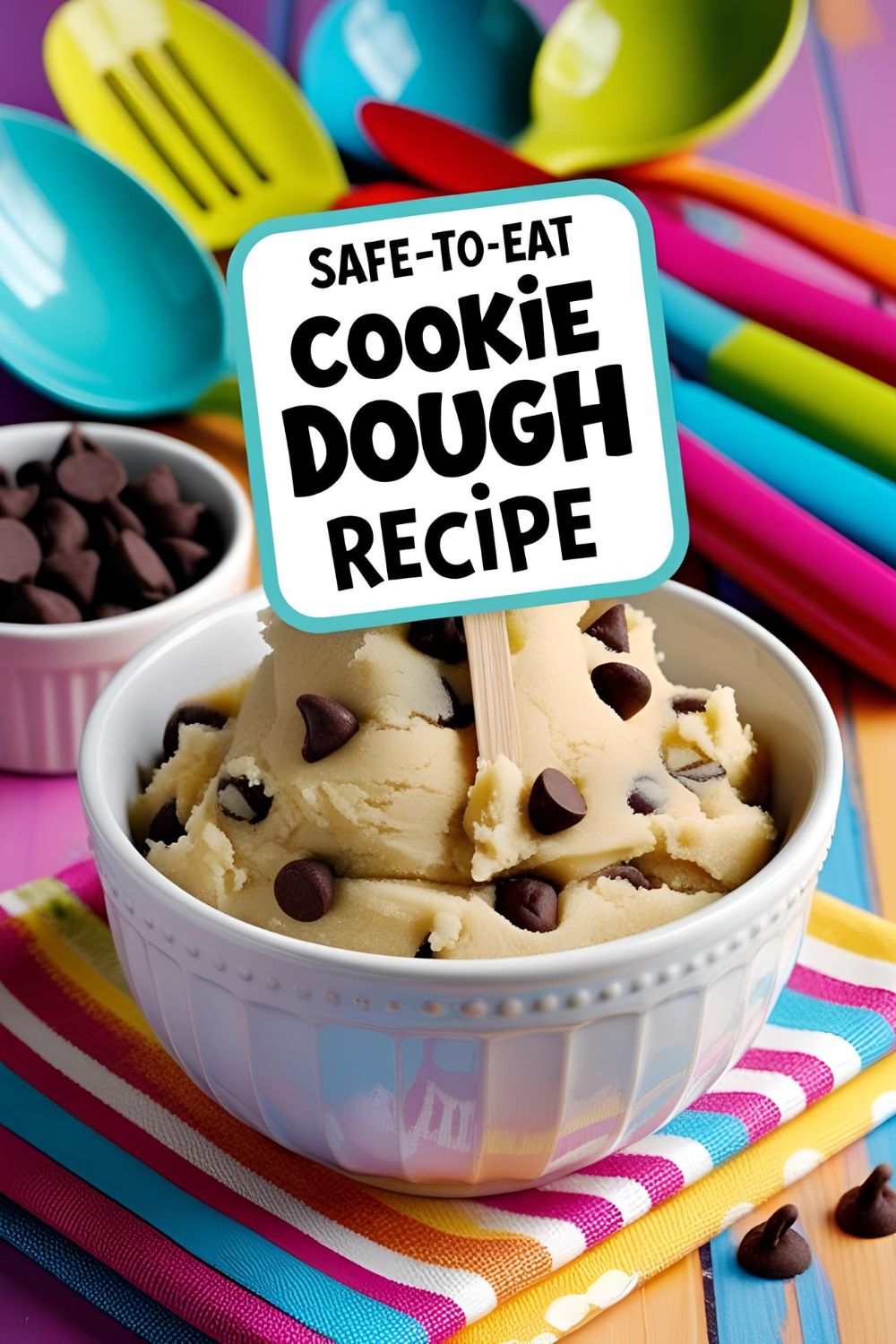 A bowl of creamy cookie dough with chocolate chips, ready to be enjoyed.
