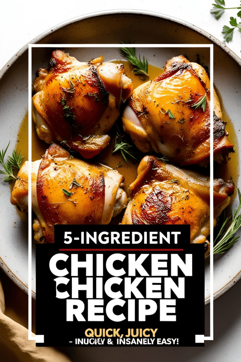 Juicy, golden-brown 5-ingredient chicken served on a plate with herbs—perfect quick and easy weeknight dinner.