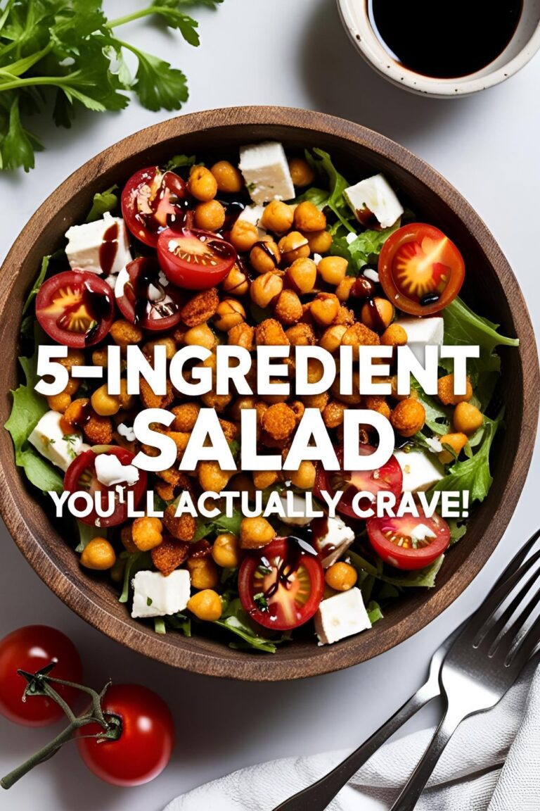 Fresh and colorful 5-ingredient salad with balsamic glaze, feta, and cherry tomatoes in a serving bowl