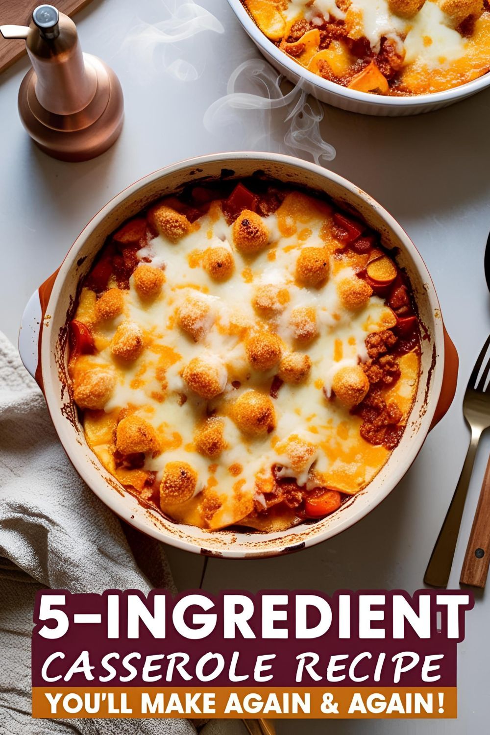 A delicious cheesy 5-ingredient casserole ready to serve for a quick and comforting dinner idea.