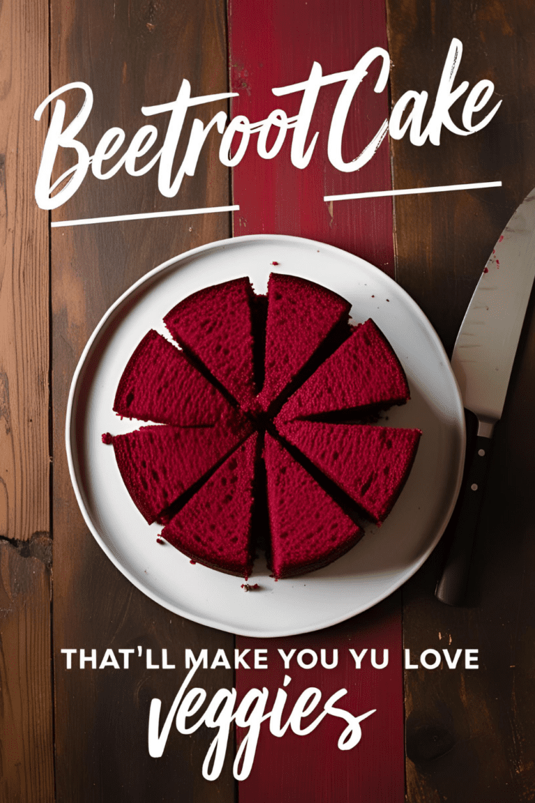 Moist and colorful beetroot cake topped with frosting, styled for a healthy yet indulgent dessert.