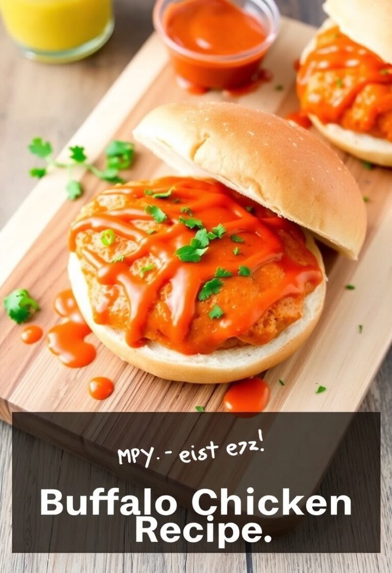 : Close-up of saucy shredded Buffalo chicken in a sandwich with lettuce and ranch dressing.