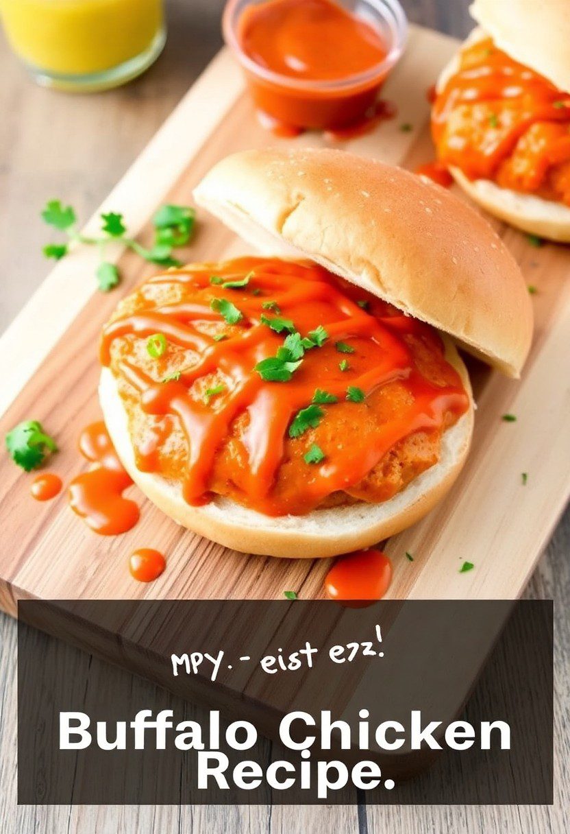 : Close-up of saucy shredded Buffalo chicken in a sandwich with lettuce and ranch dressing.