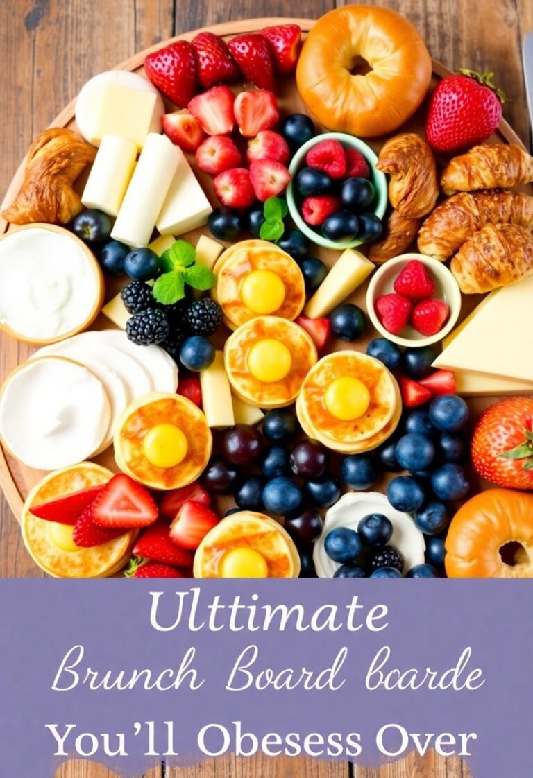 A colorful and delicious brunch board filled with bagels, fruits, cheeses, and meats styled on a wooden platter.