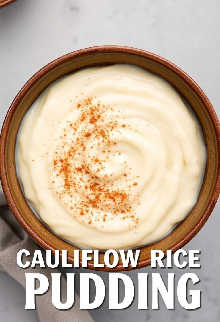Creamy cauliflower rice pudding topped with cinnamon in a cozy ceramic bowl