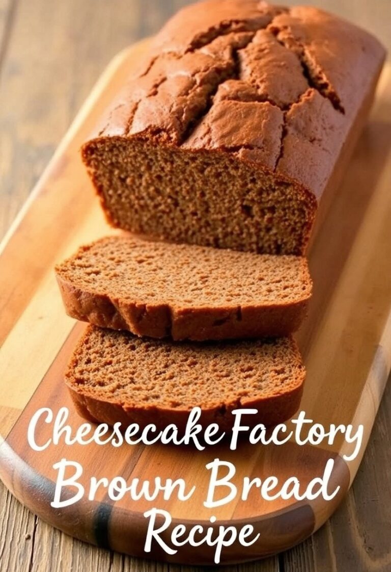 Soft, fluffy Cheesecake Factory brown bread loaf sliced open, topped with oats.