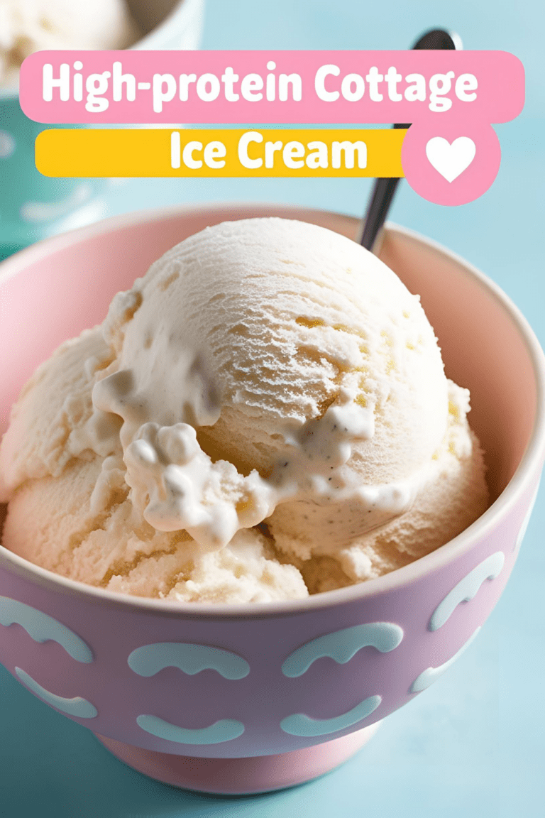 Creamy bowl of cottage cheese ice cream topped with fresh fruit and honey drizzle