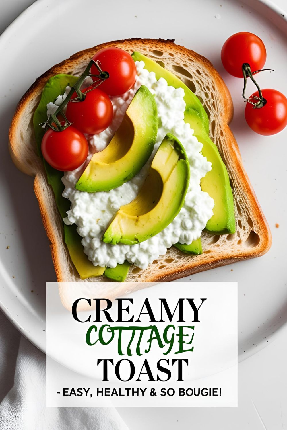 High-protein creamy cottage cheese toast with savory toppings and herbs