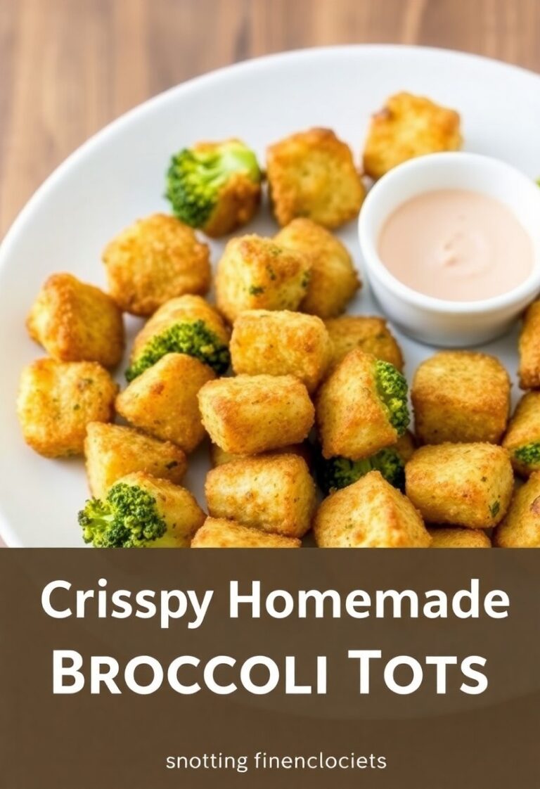 A plate of crispy homemade broccoli tots with dipping sauce.
