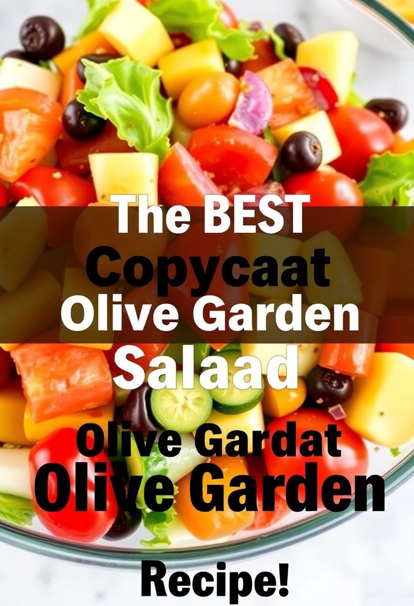 Close-up of fresh homemade Olive Garden-style salad with dressing drizzle.