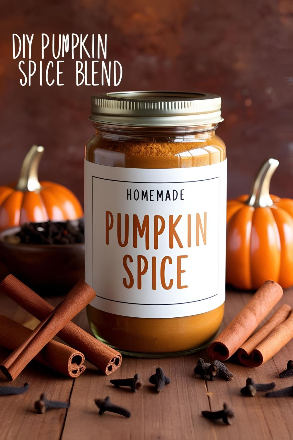 "Jar of homemade pumpkin spice blend surrounded by spices on a wooden table."​ Allrecipes