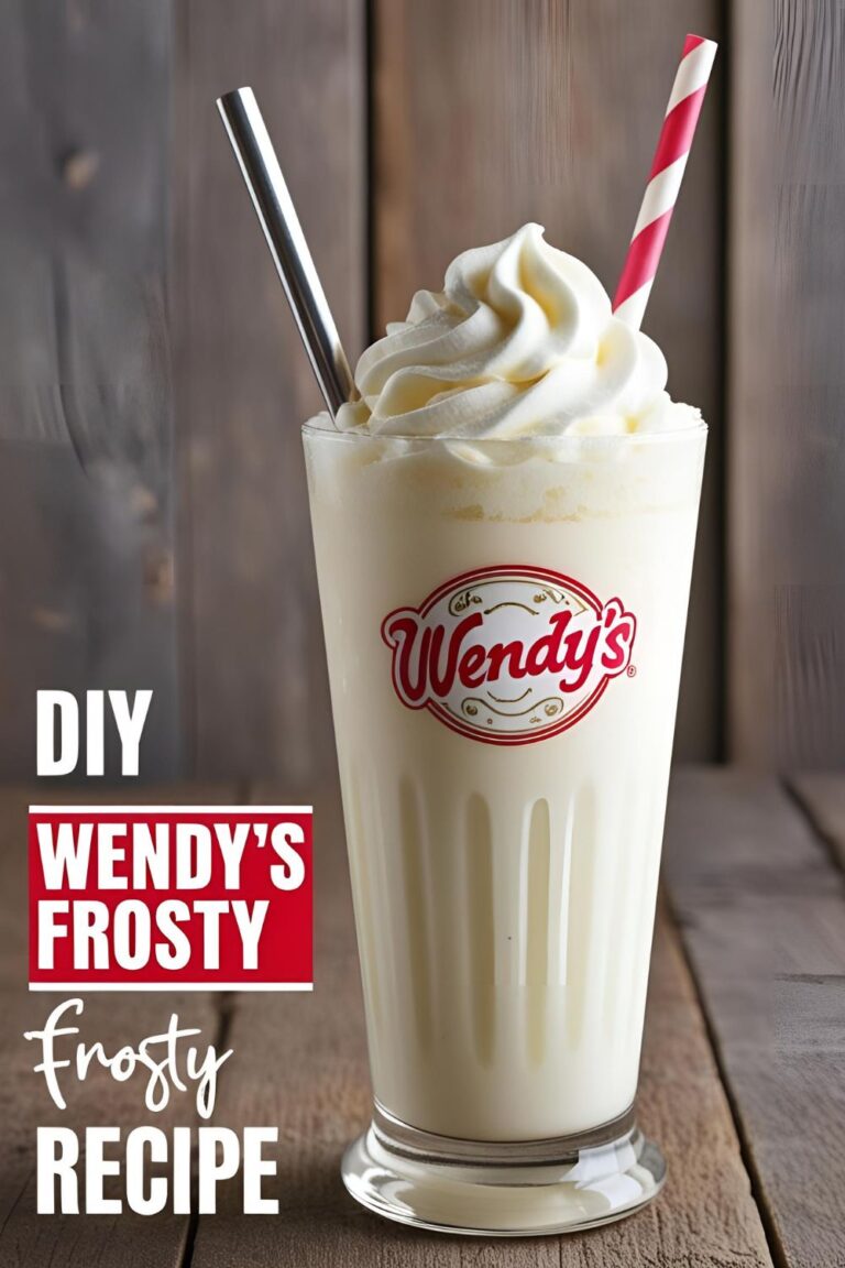 Glass of homemade Wendy's Frosty with spoon and straw.