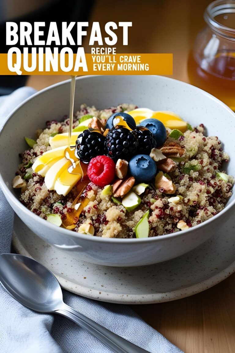 Cozy bowl of breakfast quinoa with colorful fruit and nut toppings