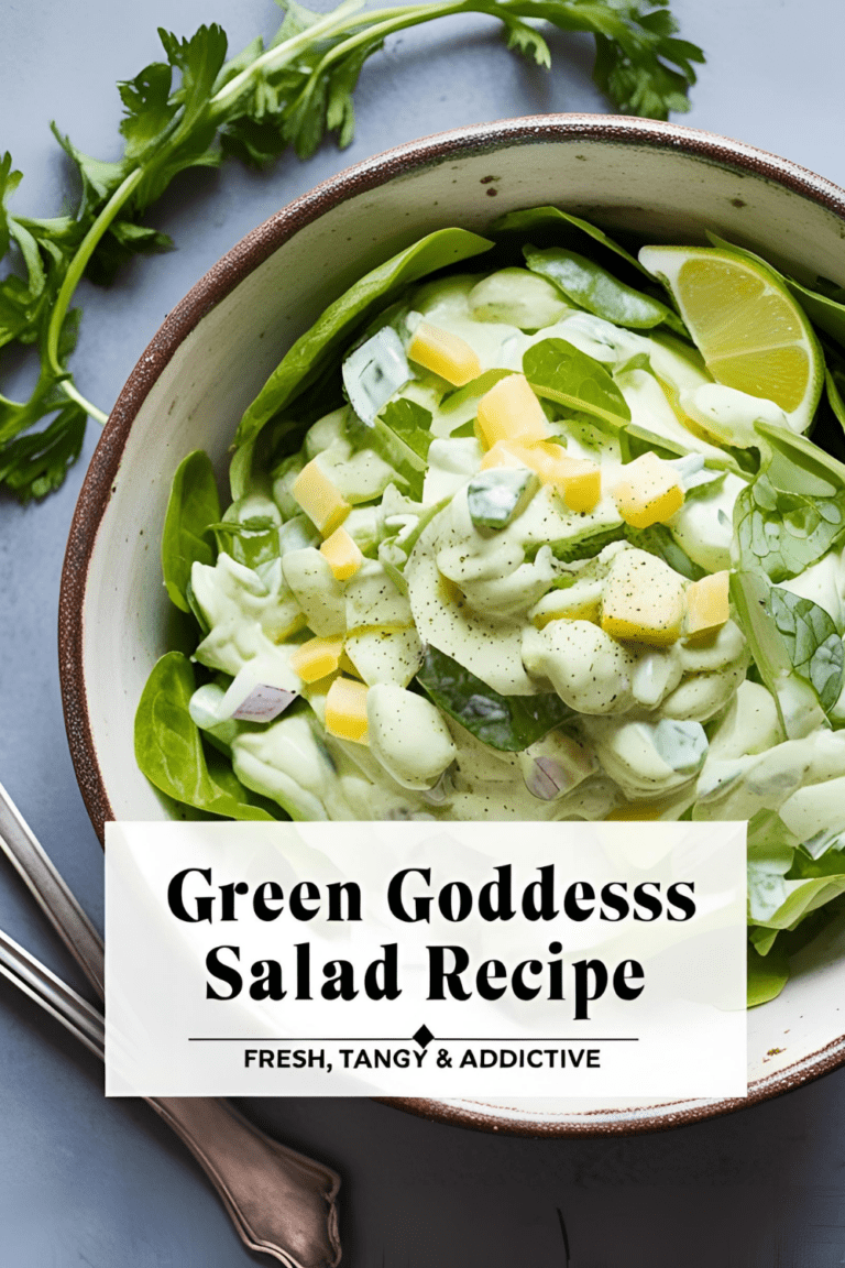 Bowl of Green Goddess Salad with creamy dressing and fresh herbs
