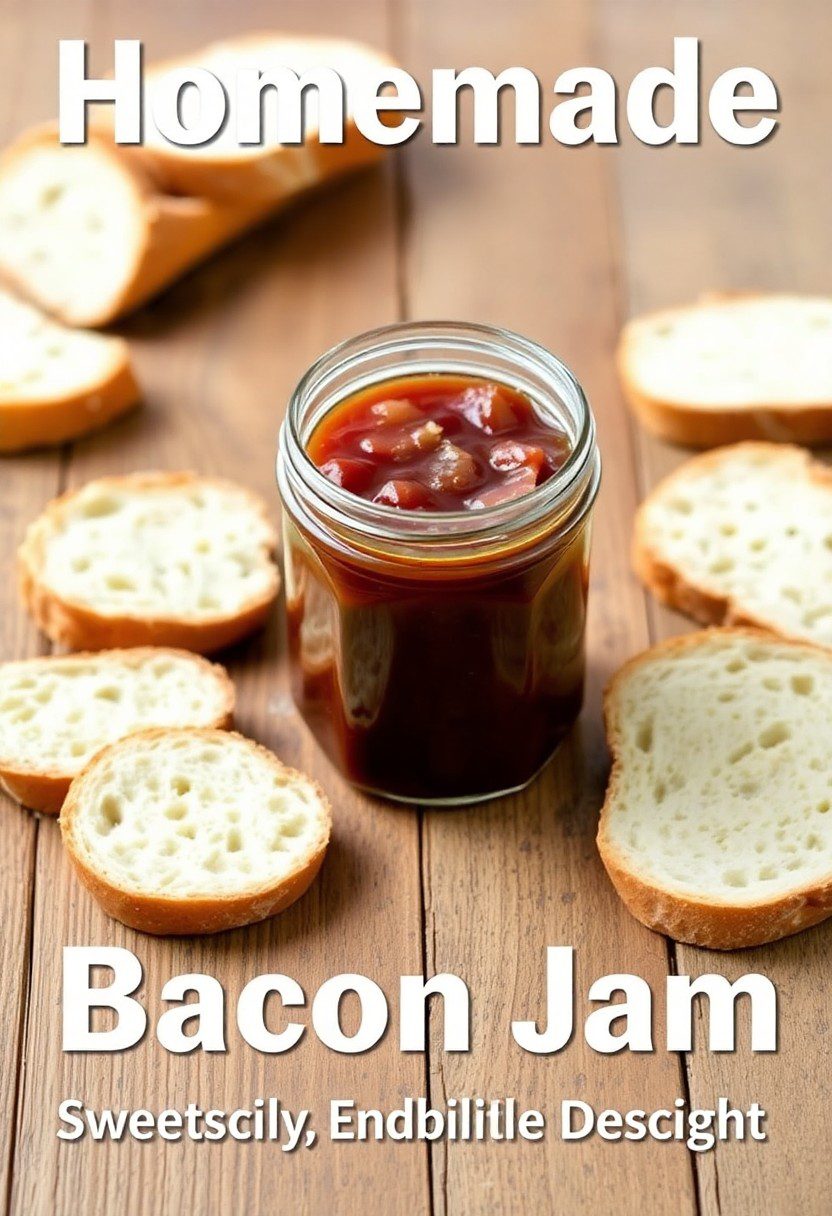 jar of homemade bacon jam with spoon on rustic wooden