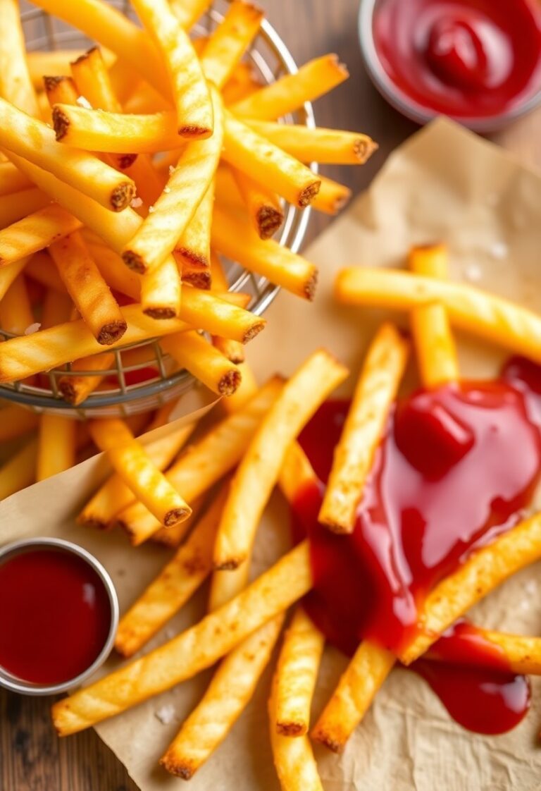 Homemade McDonald's Fries piled in a basket, golden and crispy with salt