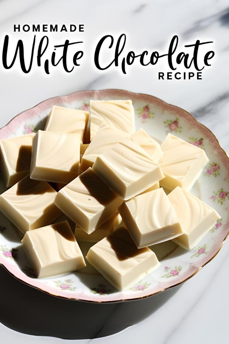 A photo of homemade white chocolate bars with added nuts and fruits, styled on a rustic wooden table.