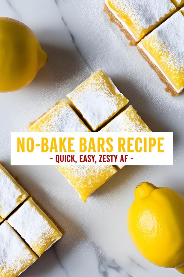 Creamy no-bake lemon bars stacked on a plate with powdered sugar and lemon slice
