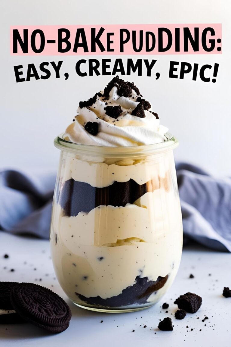 A creamy bowl of no-bake pudding with whipped cream and toppings, styled for easy homemade dessert ideas.