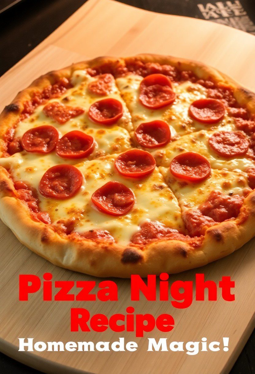 Homemade pizza night recipe featuring cheesy, crispy pizza perfect for cozy dinners or family gatherings.