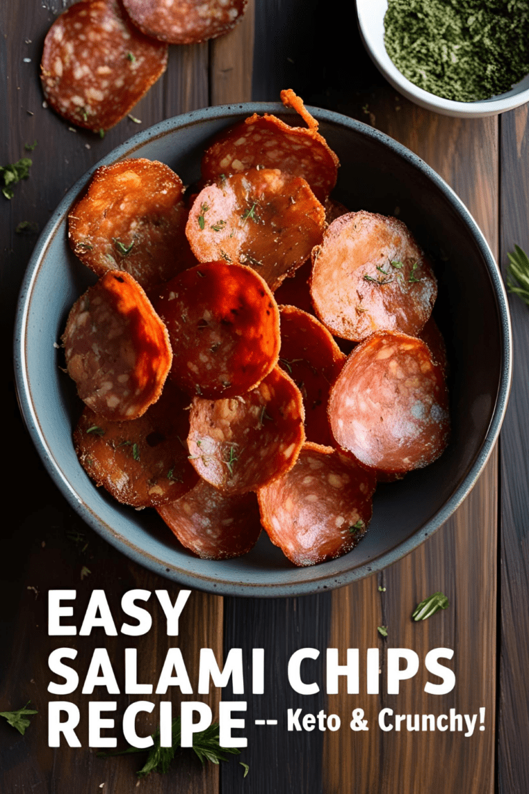 Crispy salami chips on parchment paper, with dipping sauce and herbs, perfect for keto snacking