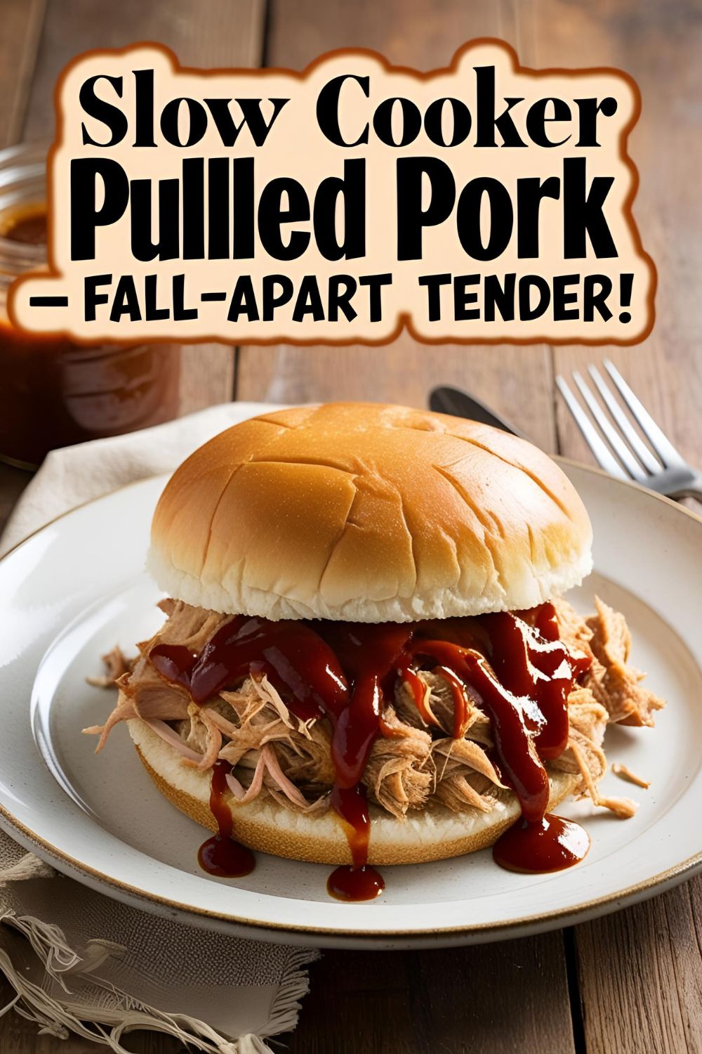 Juicy slow cooker pulled pork recipe with BBQ sauce and tender shredded meat for the perfect sandwich or bowl.
