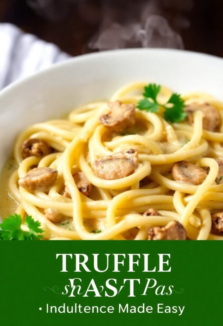 A creamy bowl of truffle mushroom pasta topped with fresh parsley and Parmesan cheese, showcasing its rich texture and earthy mushrooms