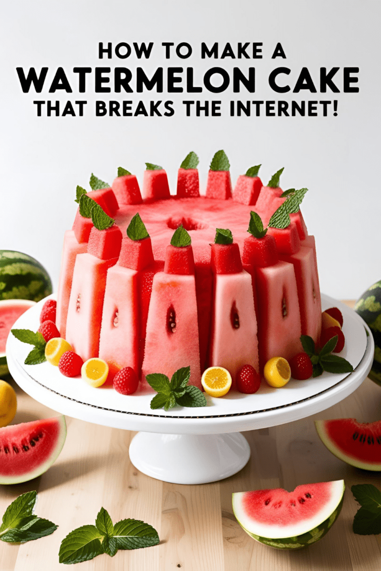 A decorated watermelon cake with whipped cream, berries, and mint, perfect for healthy summer celebrations