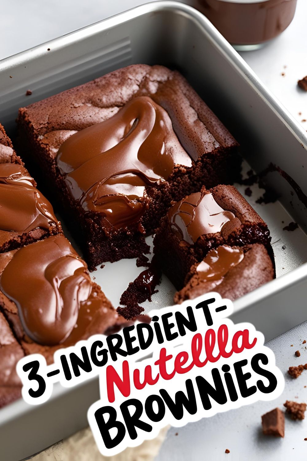 Stack of fudgy 3-ingredient Nutella brownies on a white plate