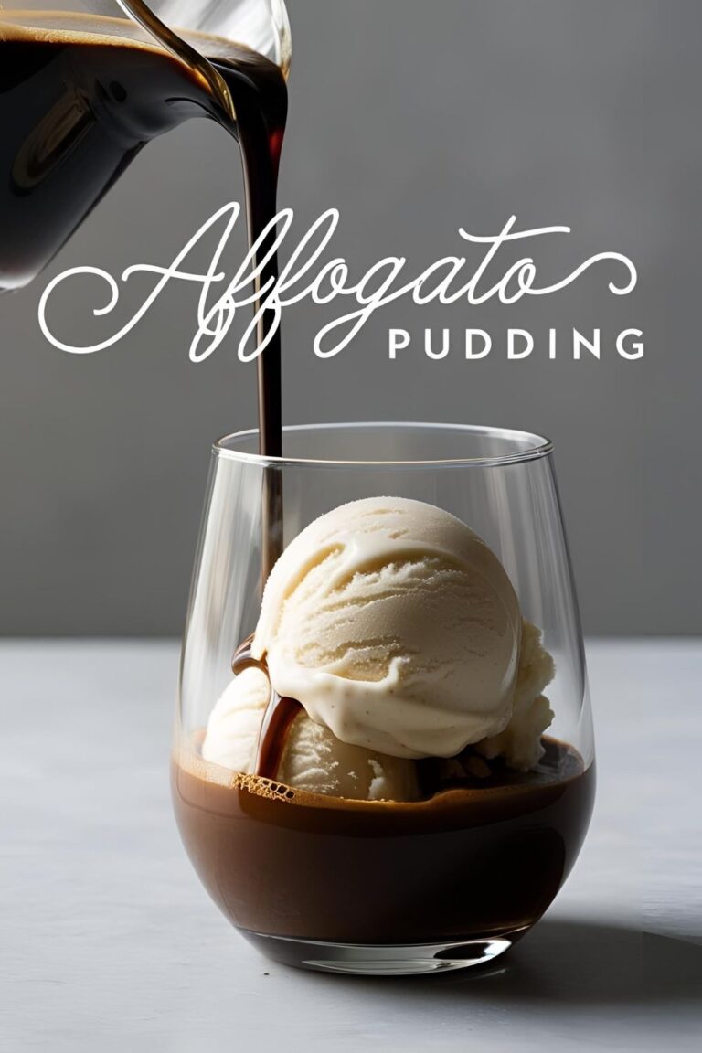 A glass of affogato pudding with melting vanilla gelato and a shot of espresso.