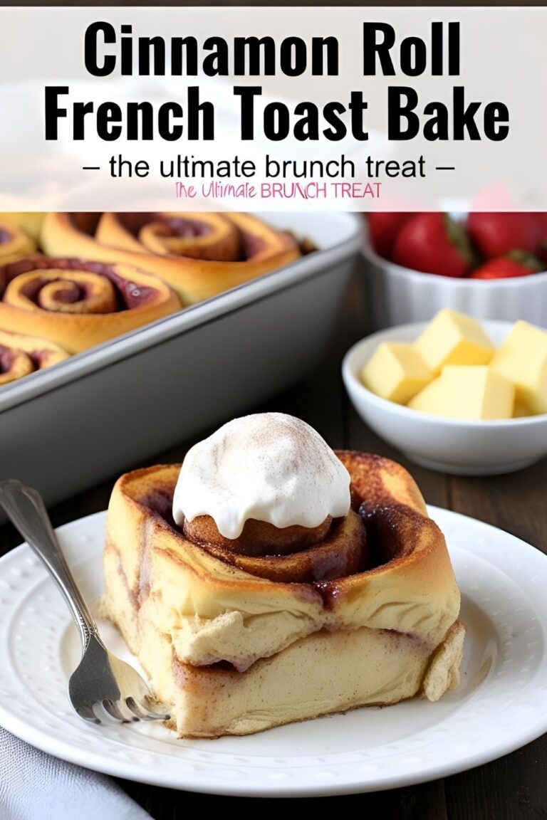 A delicious serving of Cinnamon Roll French Toast Bake drizzled with icing.
