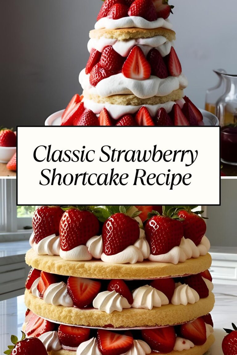 A beautifully plated strawberry shortcake with layers of whipped cream and fresh strawberries.